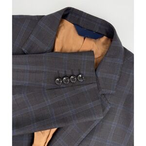 Max Davoli Blazer Jacket‎ Mens 42R Brown Blue Plaid Wool Sport Coat Super 150s